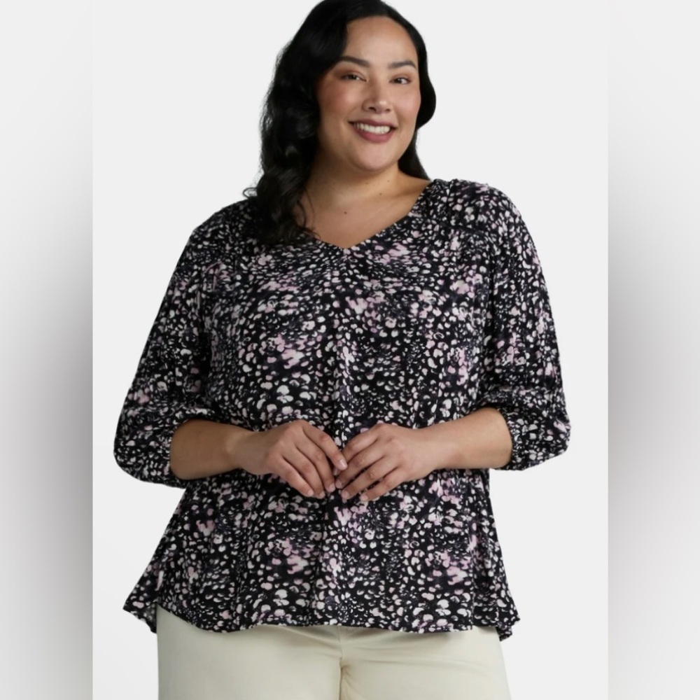 TERRA & SKY Womens Top Size OX 14W 3/4 Sleeves Loose Fit Blouse New